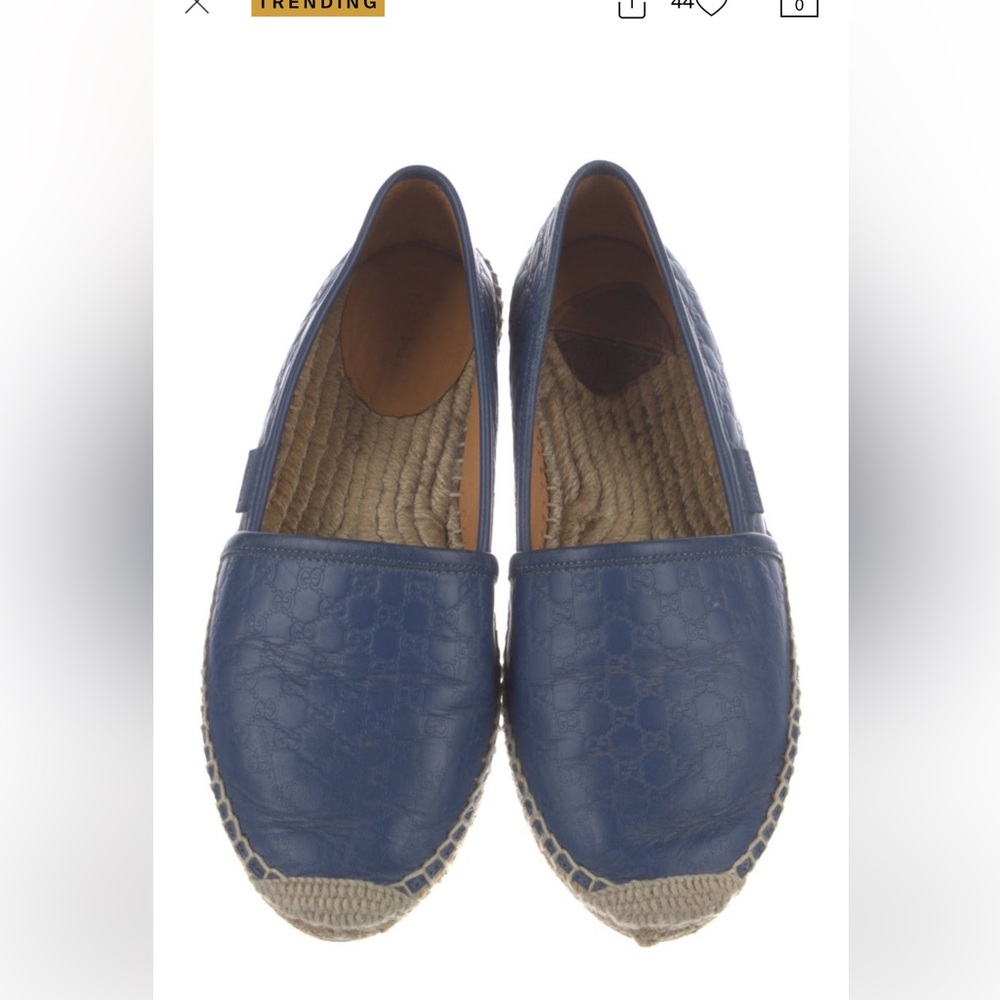 Gucci women Navy Blue Leather Espadrille Slip-Ons size 6